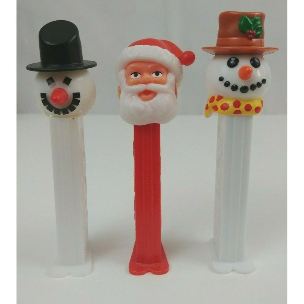 Vintage Lot of 3 Christmas Pez Dispensers Santa & 2 Different Snowmen